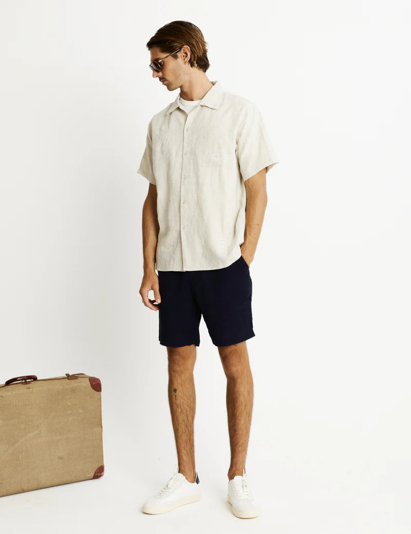 Huck Embroidered S/S Shirt - Natural