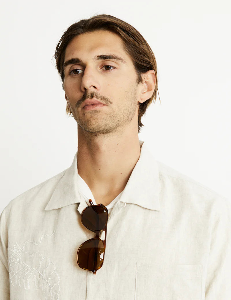 Huck Embroidered S/S Shirt - Natural