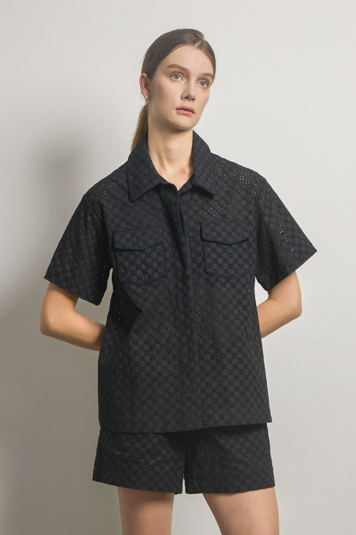 Embroidered Cotton Shirt - Black