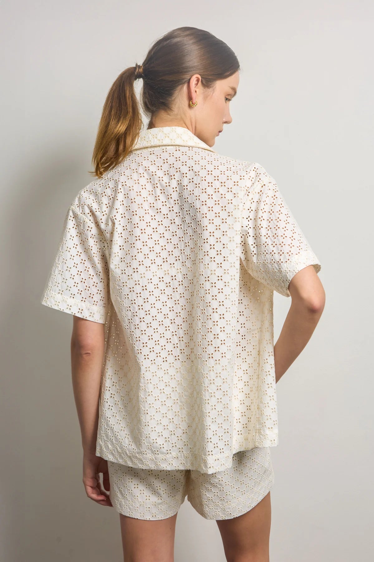 Embroidered Cotton Shirt - Beige