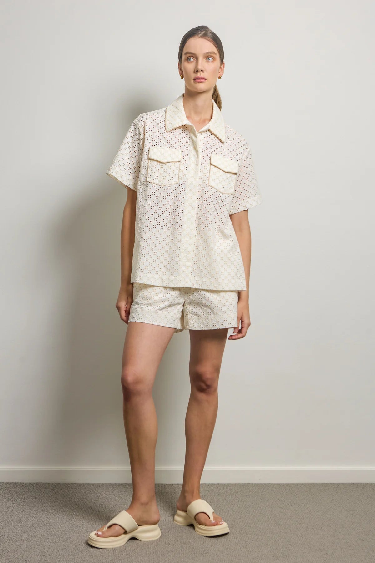 Embroidered Cotton Shirt - Beige