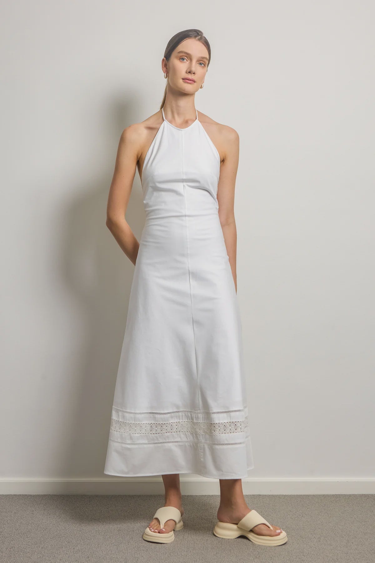 Bias Cut Halter Dress - White