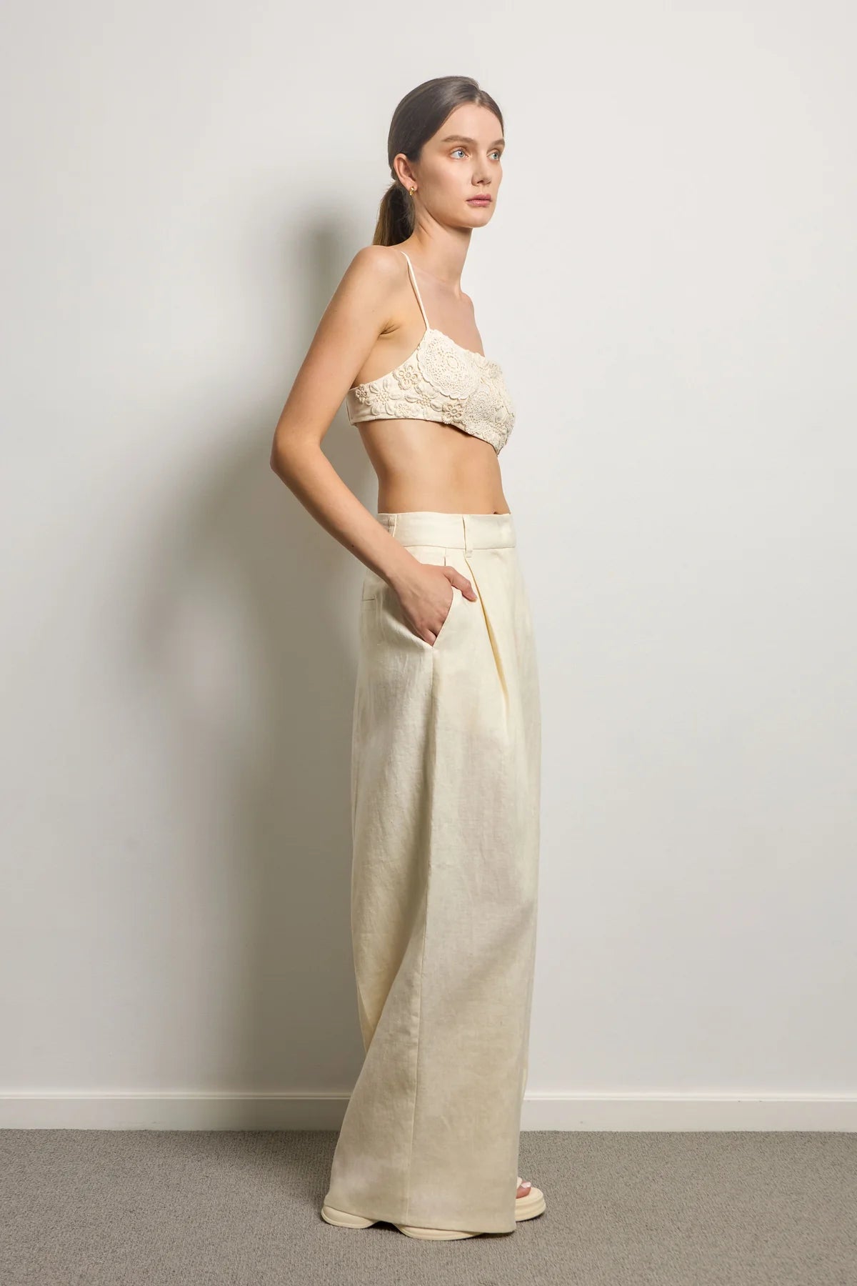Linen Wide Leg Tailored Pant