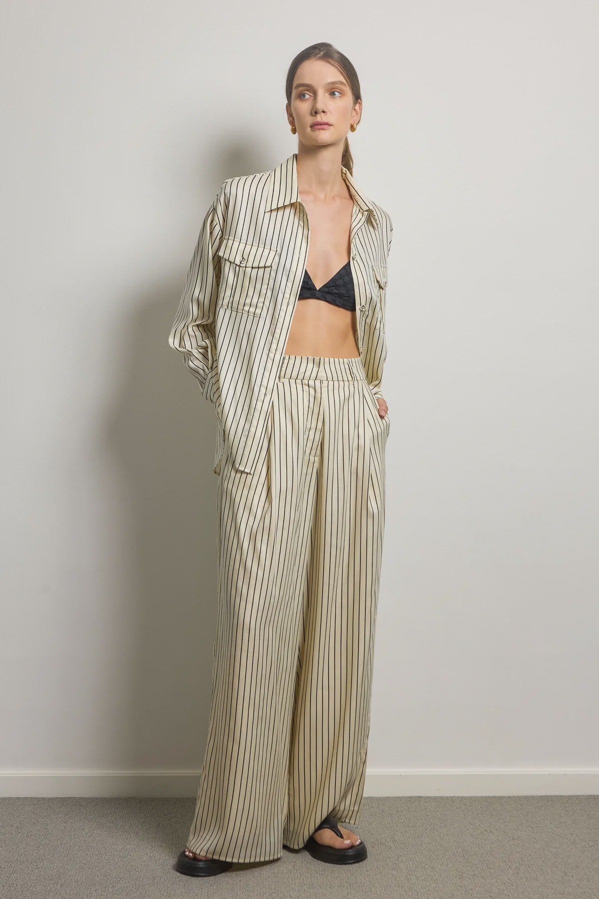 Pinstripe Silky Wide Leg Pant