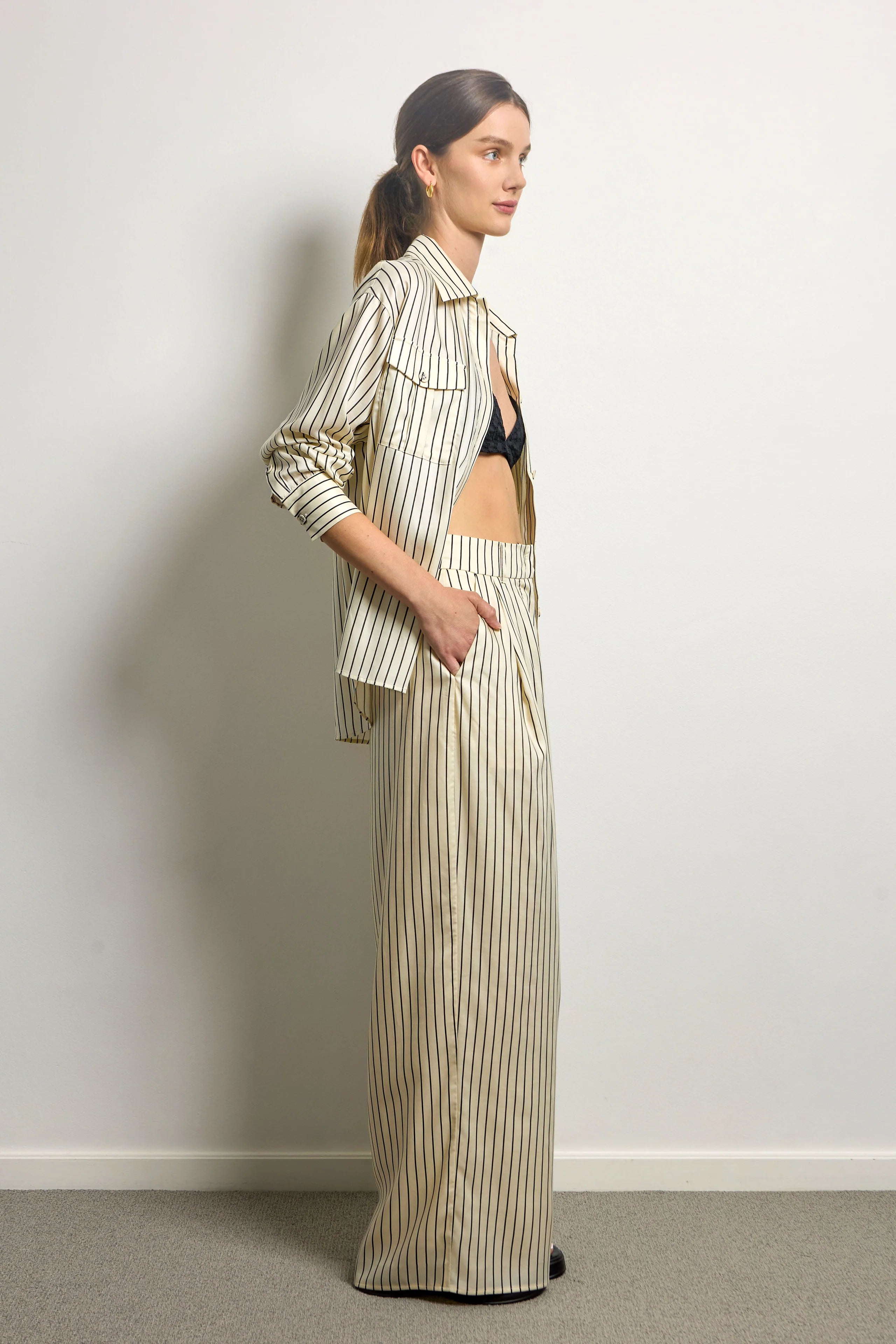 Pinstripe Silky Wide Leg Pant