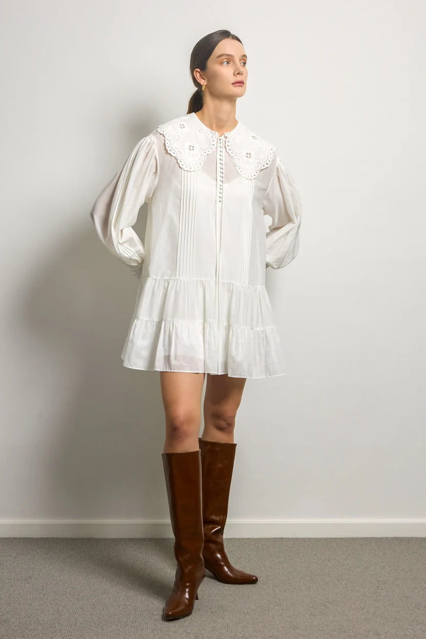 Lace Collar Tier Mini Dress