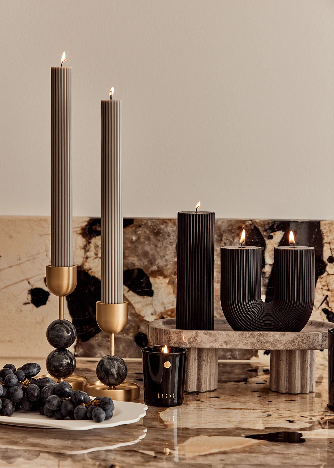 Column Pillar Candle Duo Grey