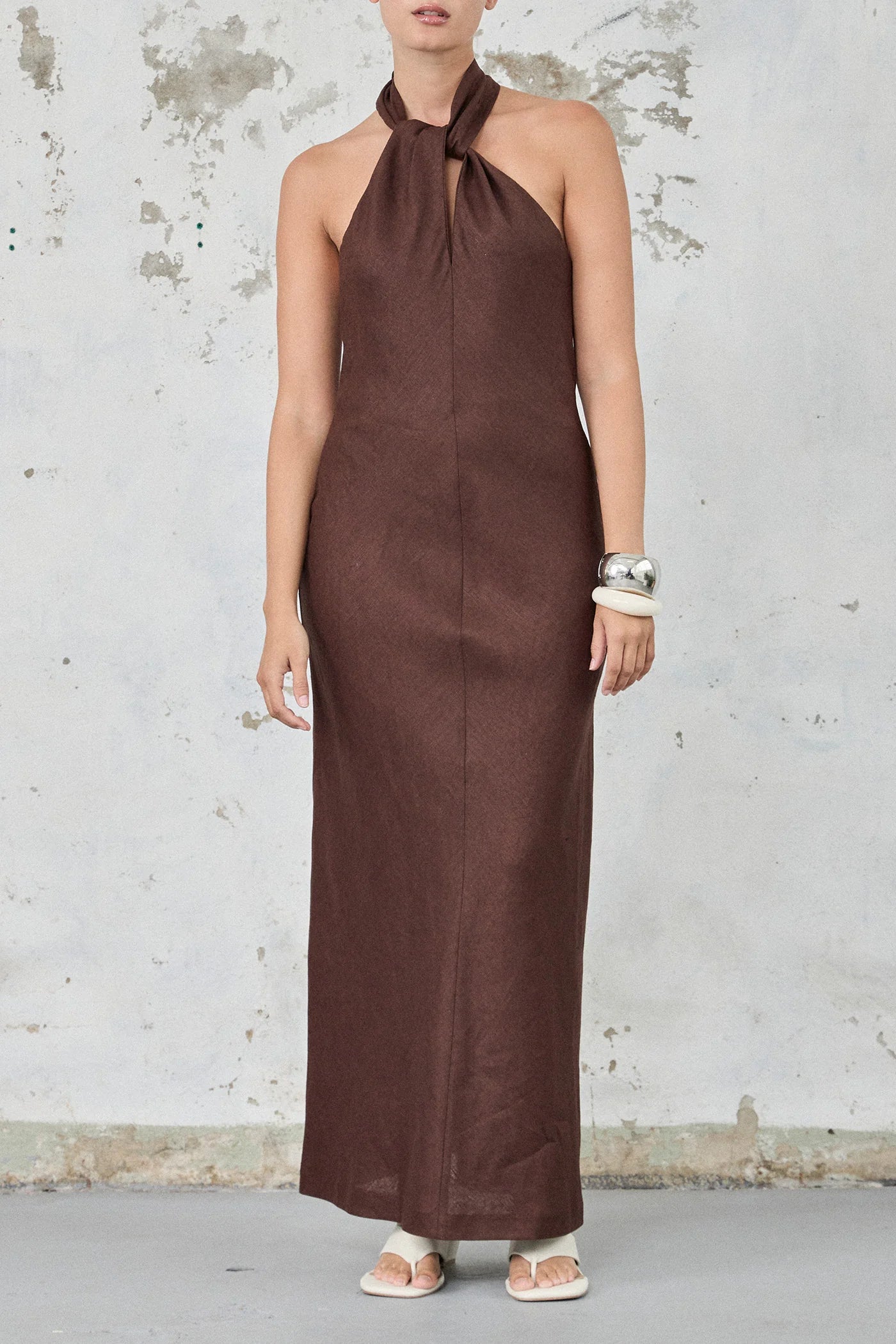 Crossover Linen Dress - Chocolate