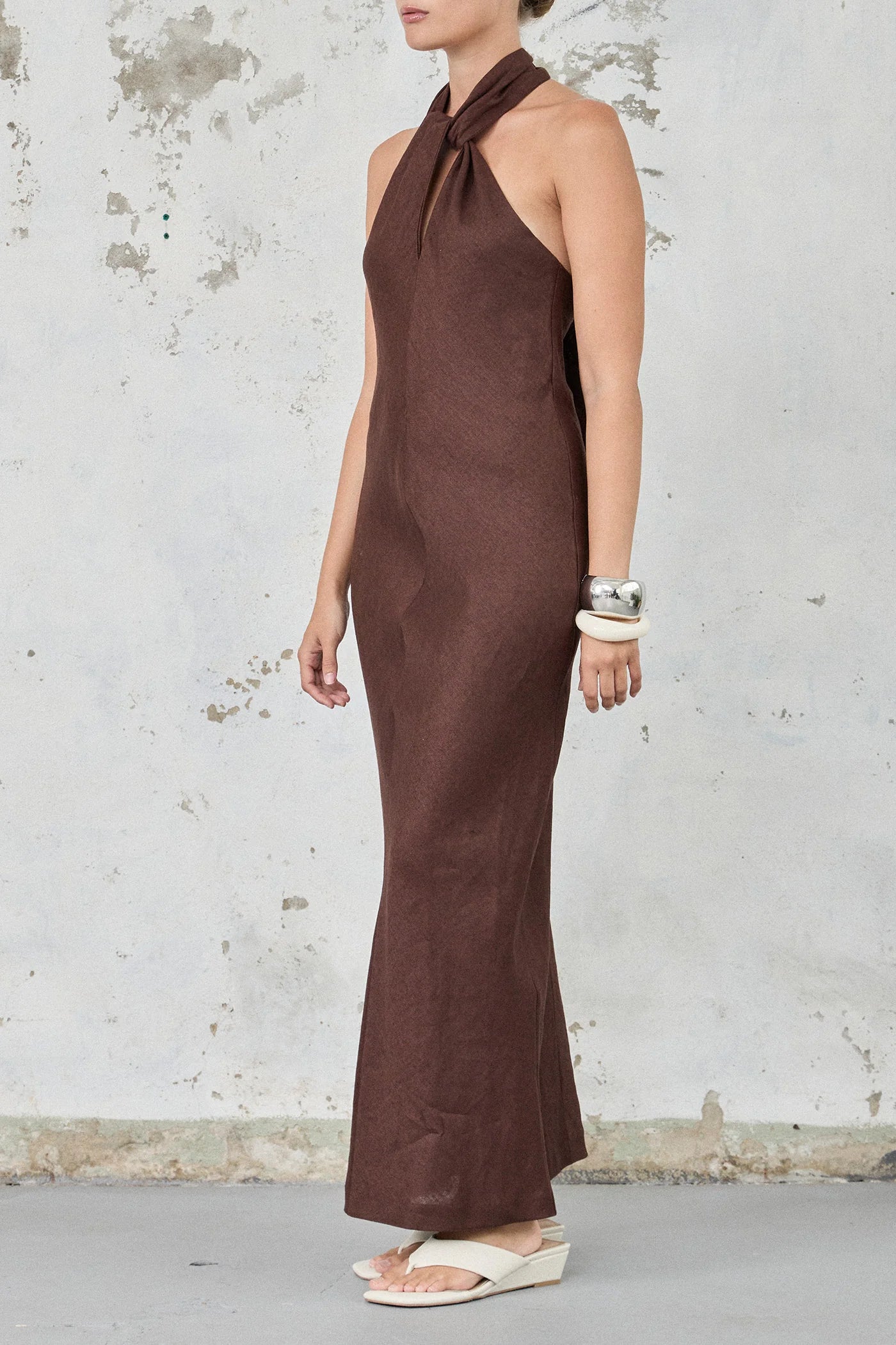 Crossover Linen Dress - Chocolate
