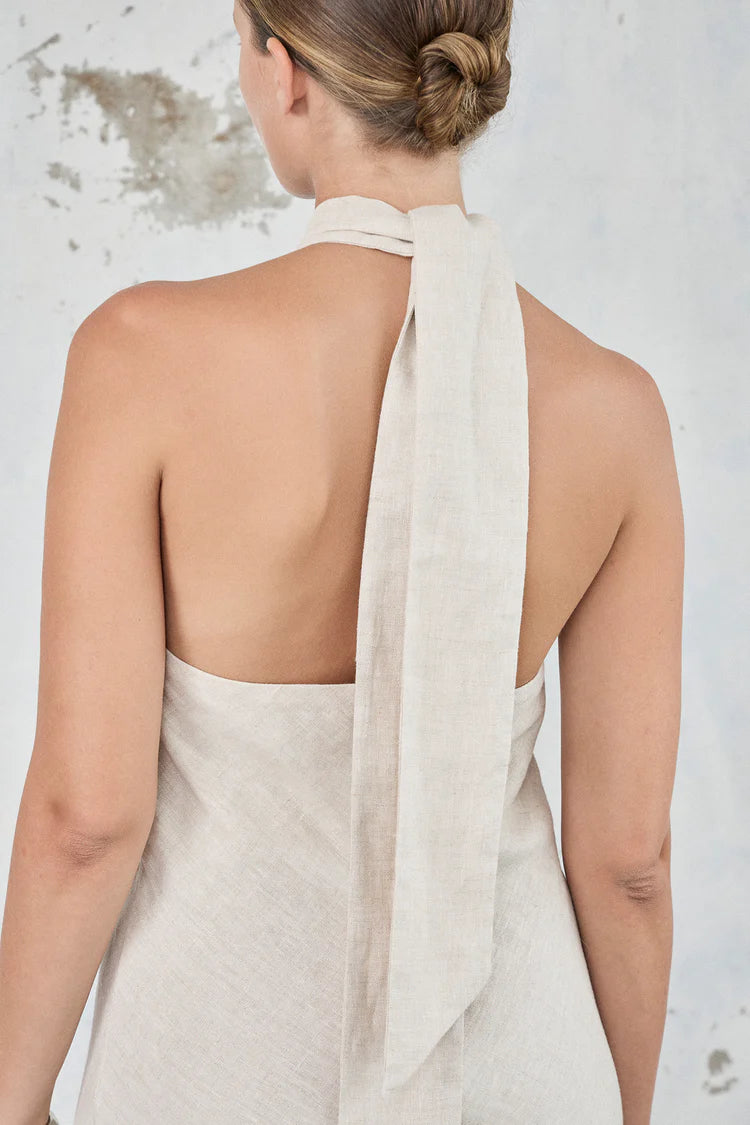 Crossover Linen Dress - Sand