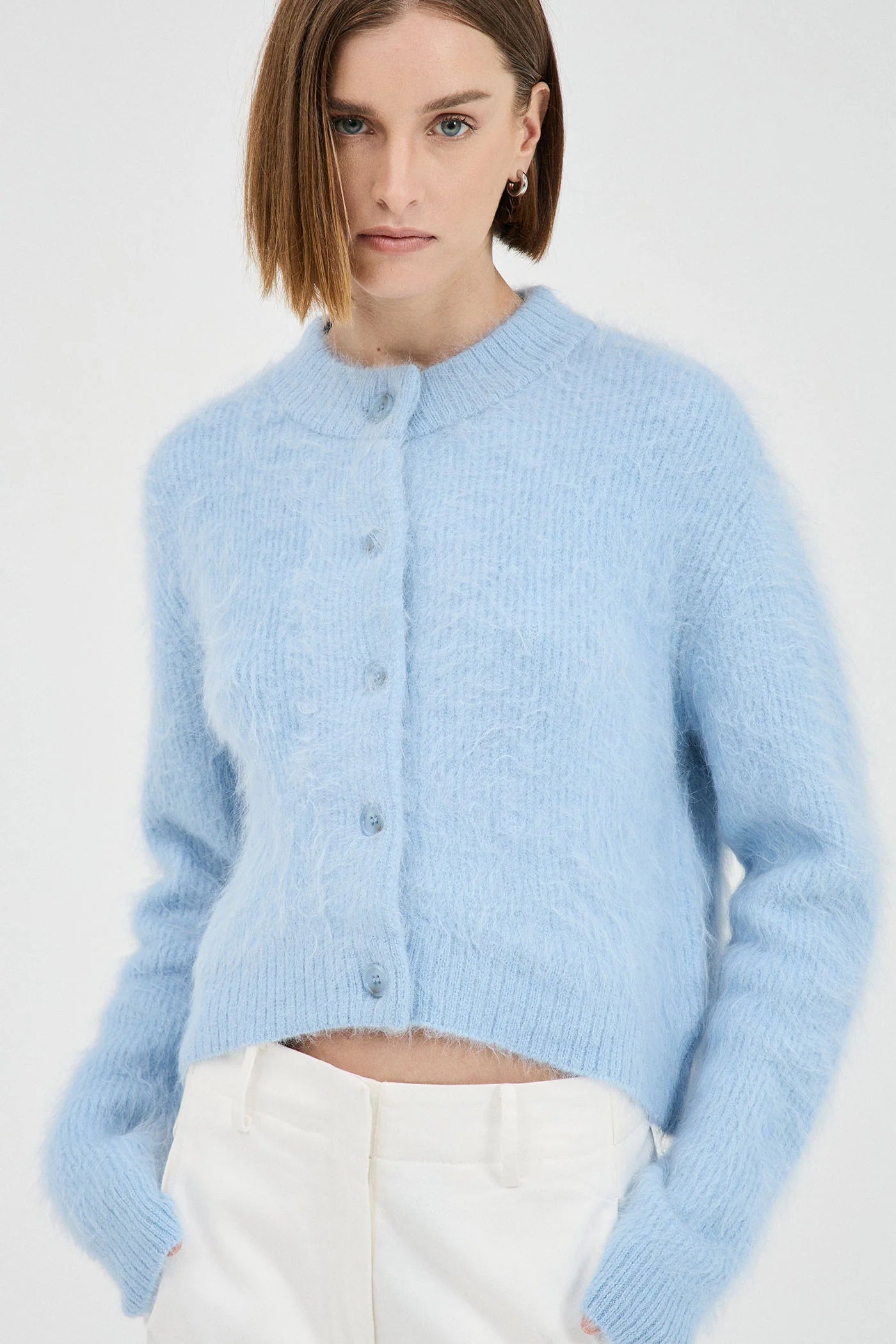 Beaujolais Fluffy Alpaca Cardigan - Baby Blue
