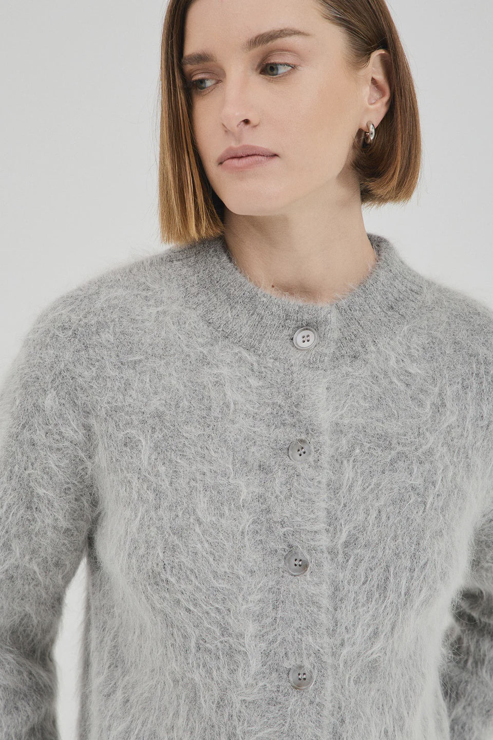 Beaujolais Fluffy Alpaca Cardigan - Grey