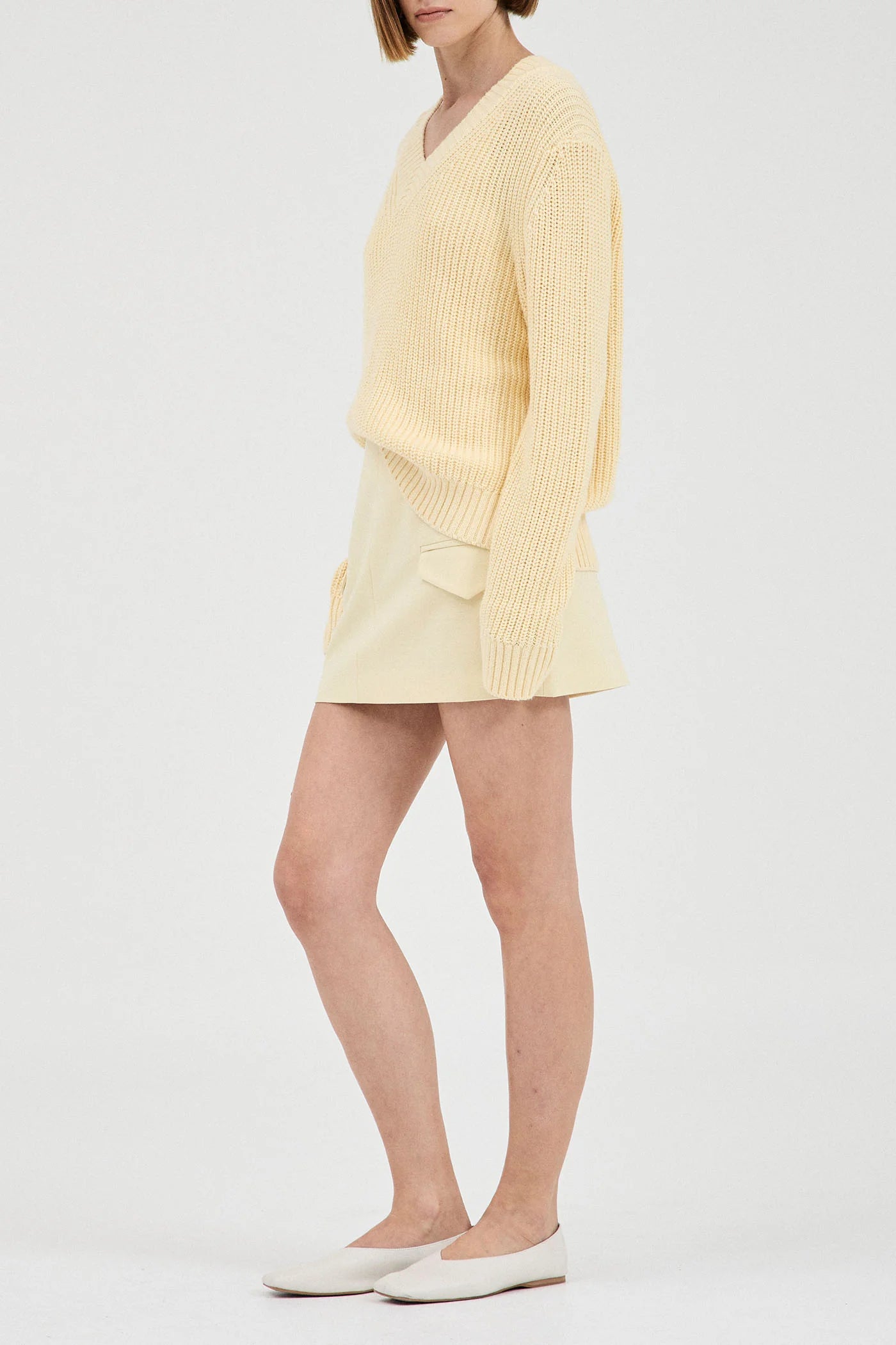 Cotton Cashmere V-Neck Knit - Butter