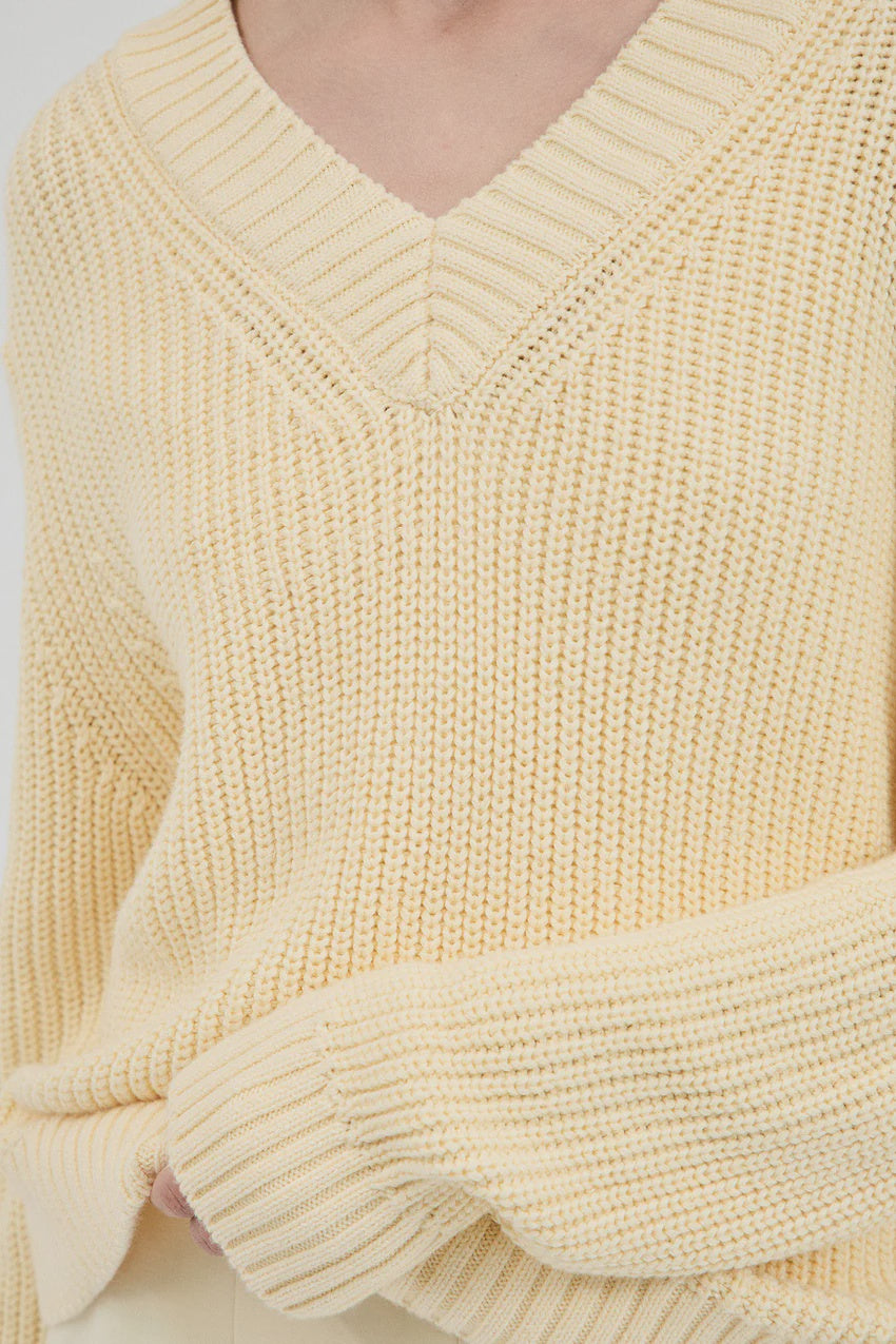 Cotton Cashmere V-Neck Knit - Butter