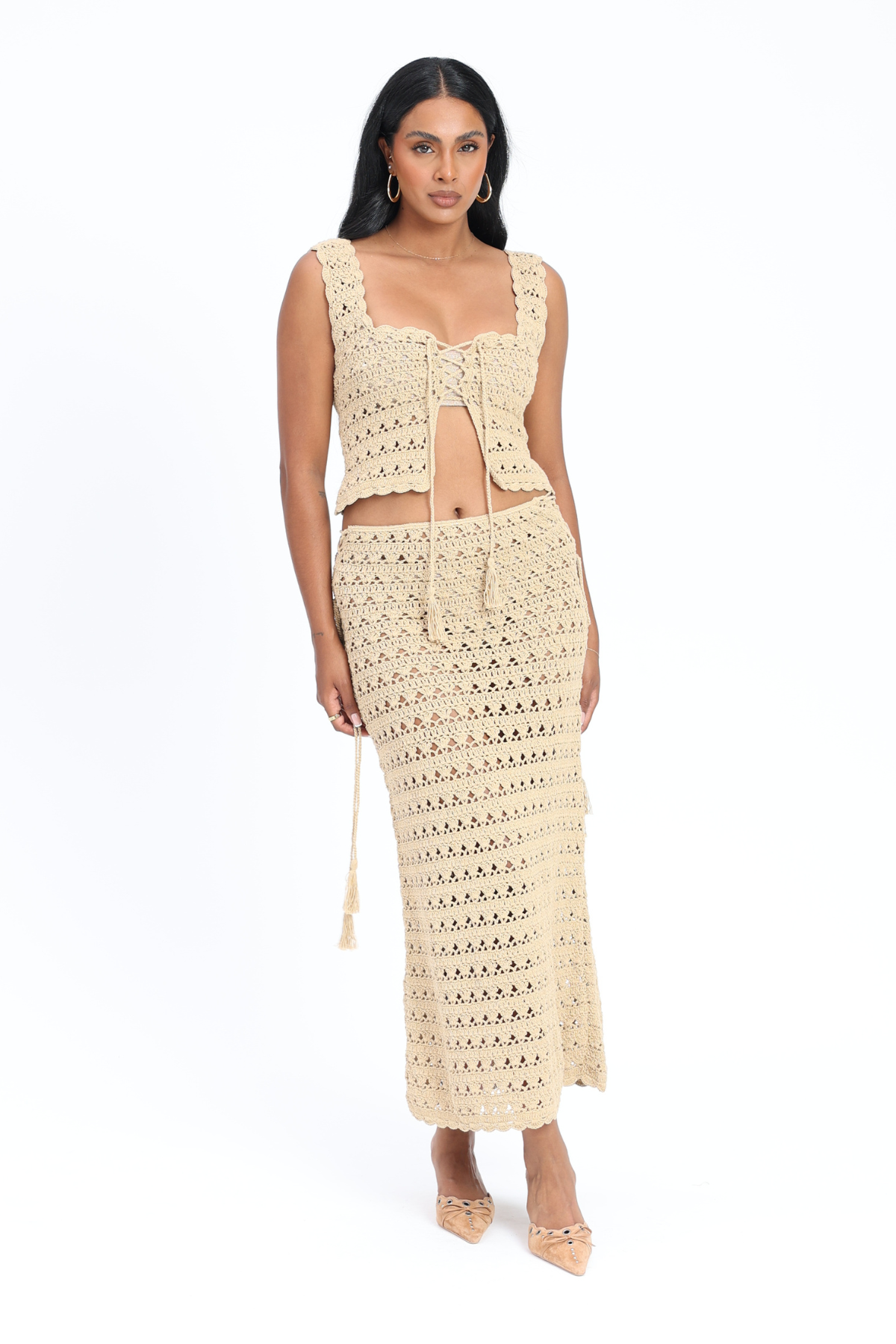 Nina Crochet Maxi Skirt - Sand