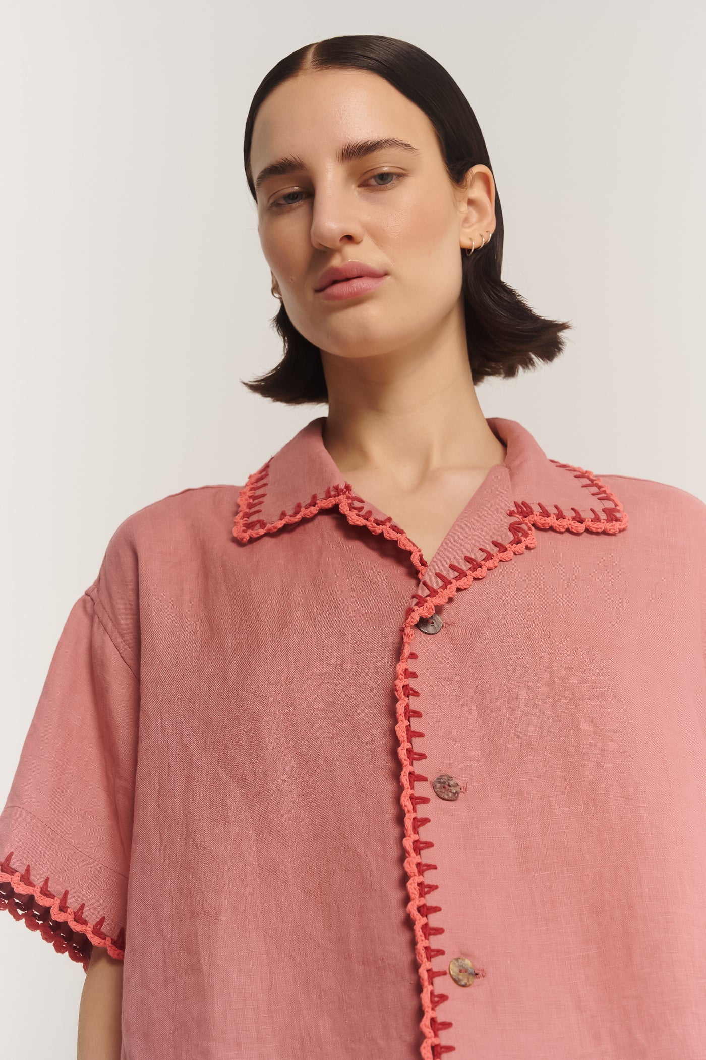 Hand Crochet Trimmed Linen Shirt