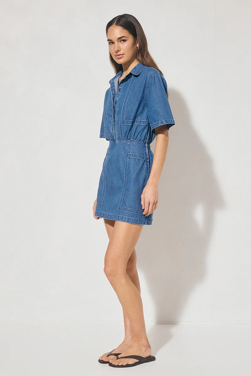 Indigo Denim Mini Dress - Mid Blue