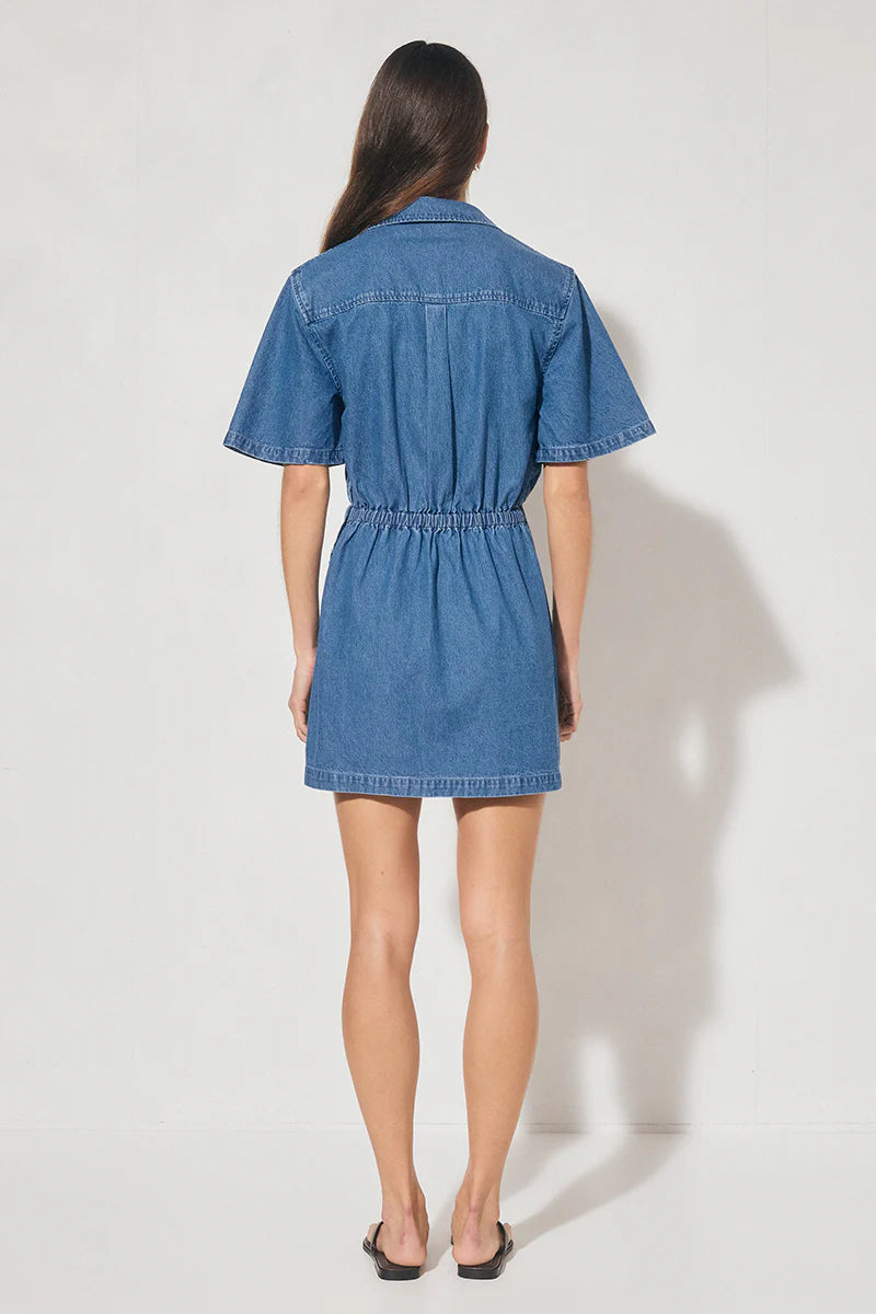 Indigo Denim Mini Dress - Mid Blue