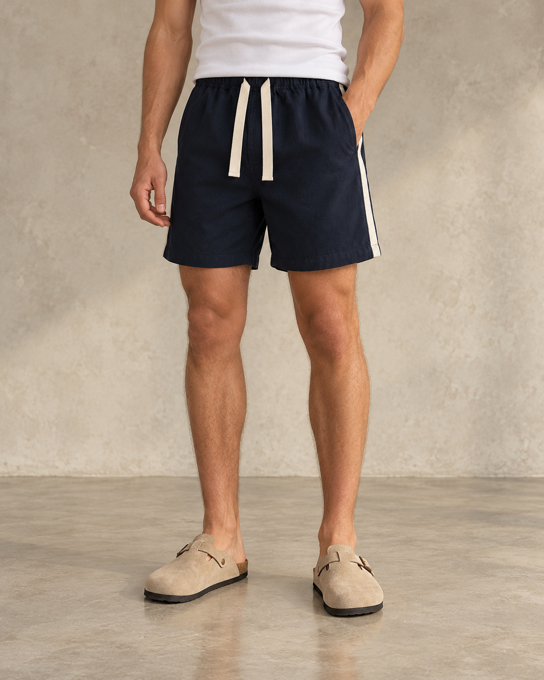 Stripe Linen Short - Midnight