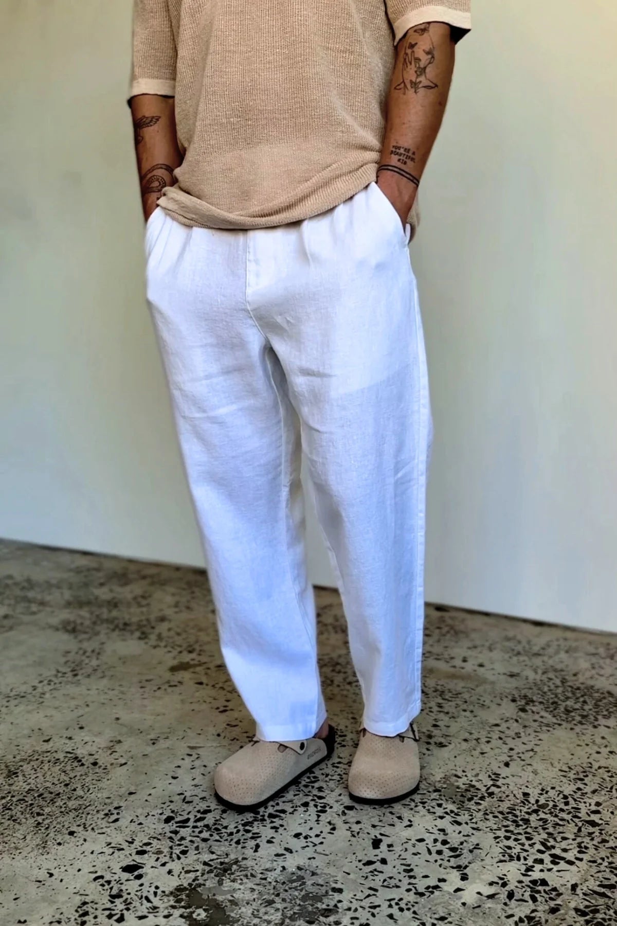 Linen Slack Pant - White