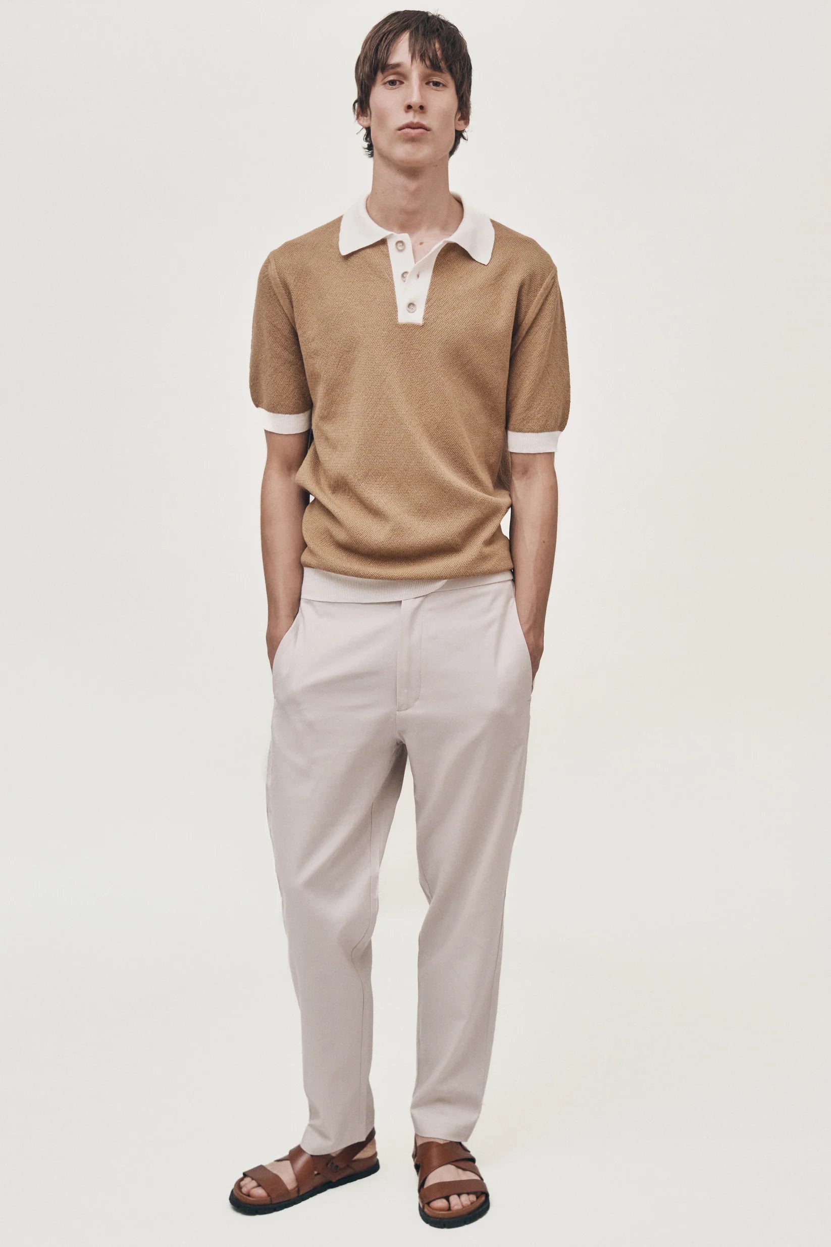Knitted Polo - Contrast Caramel