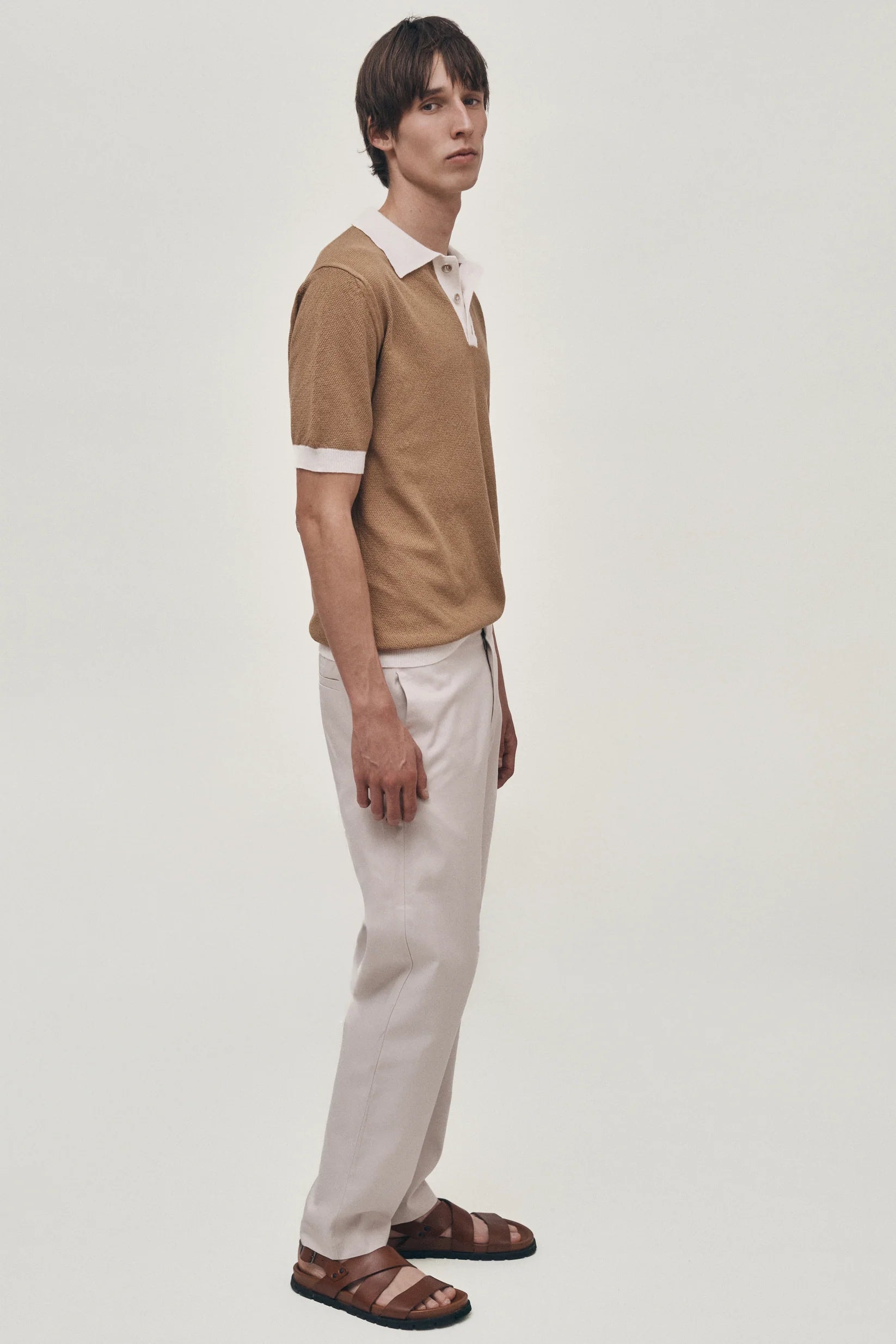 Knitted Polo - Contrast Caramel