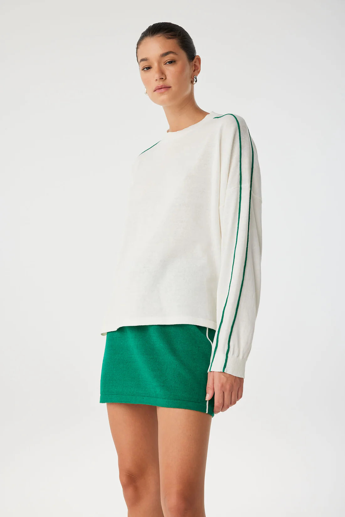 Pippa Long Sleeve Tee - Cream & Palm Green