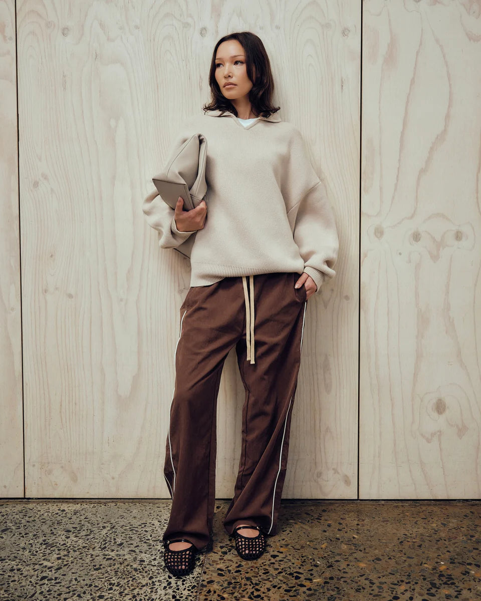 Relaxed Stripe Trackpant - Chocolate