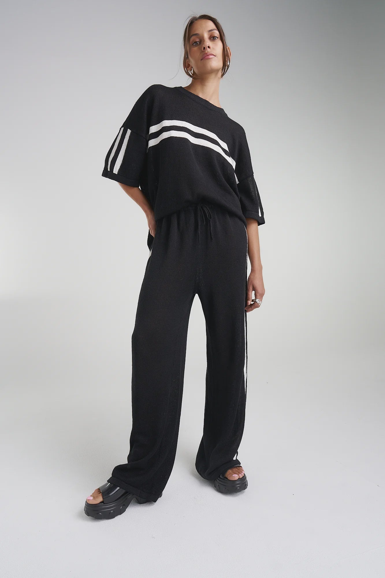 Knit Tee - Black / Cream Stripe