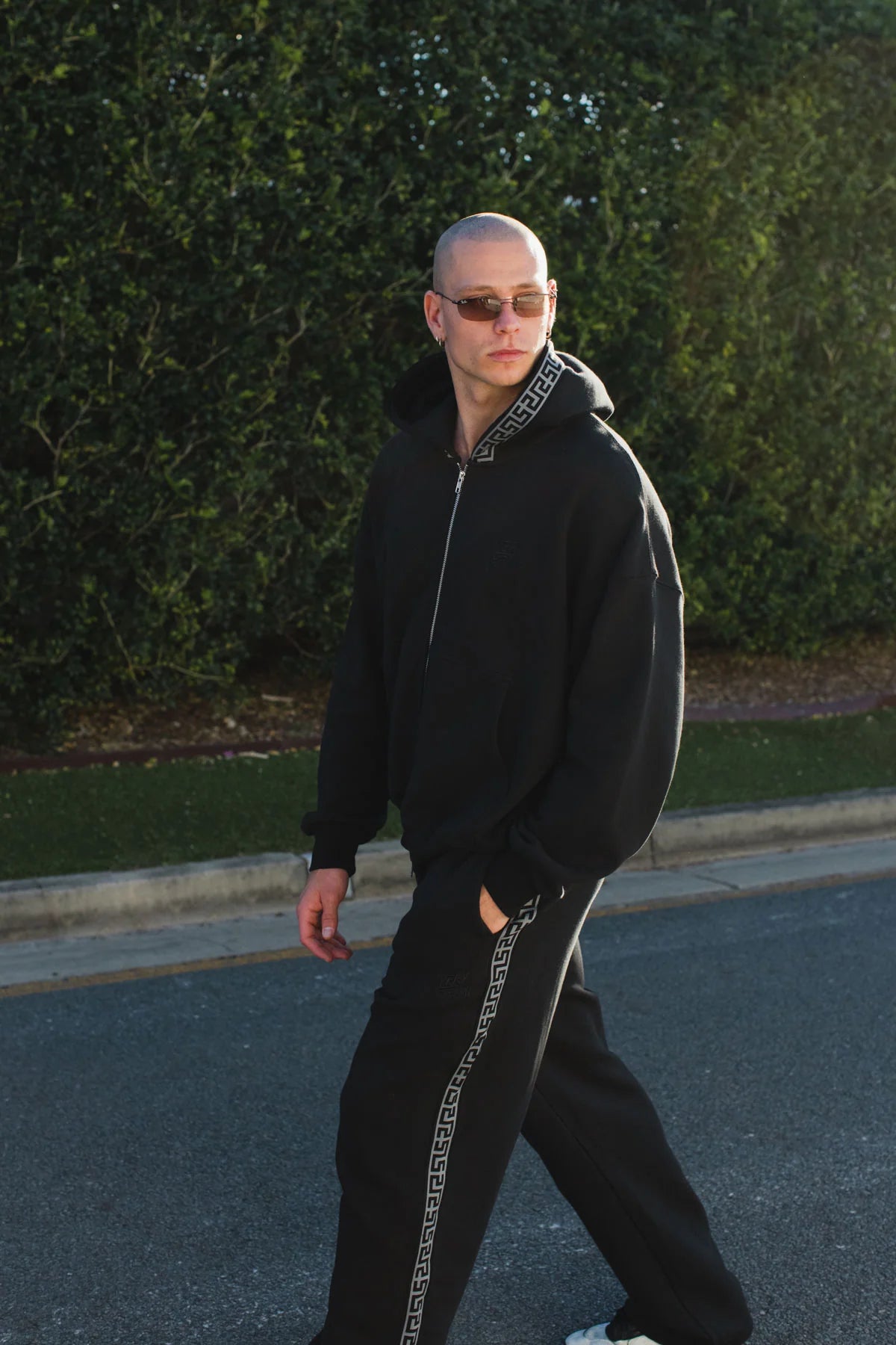 Zip Geo Hoodie - Black Fleece