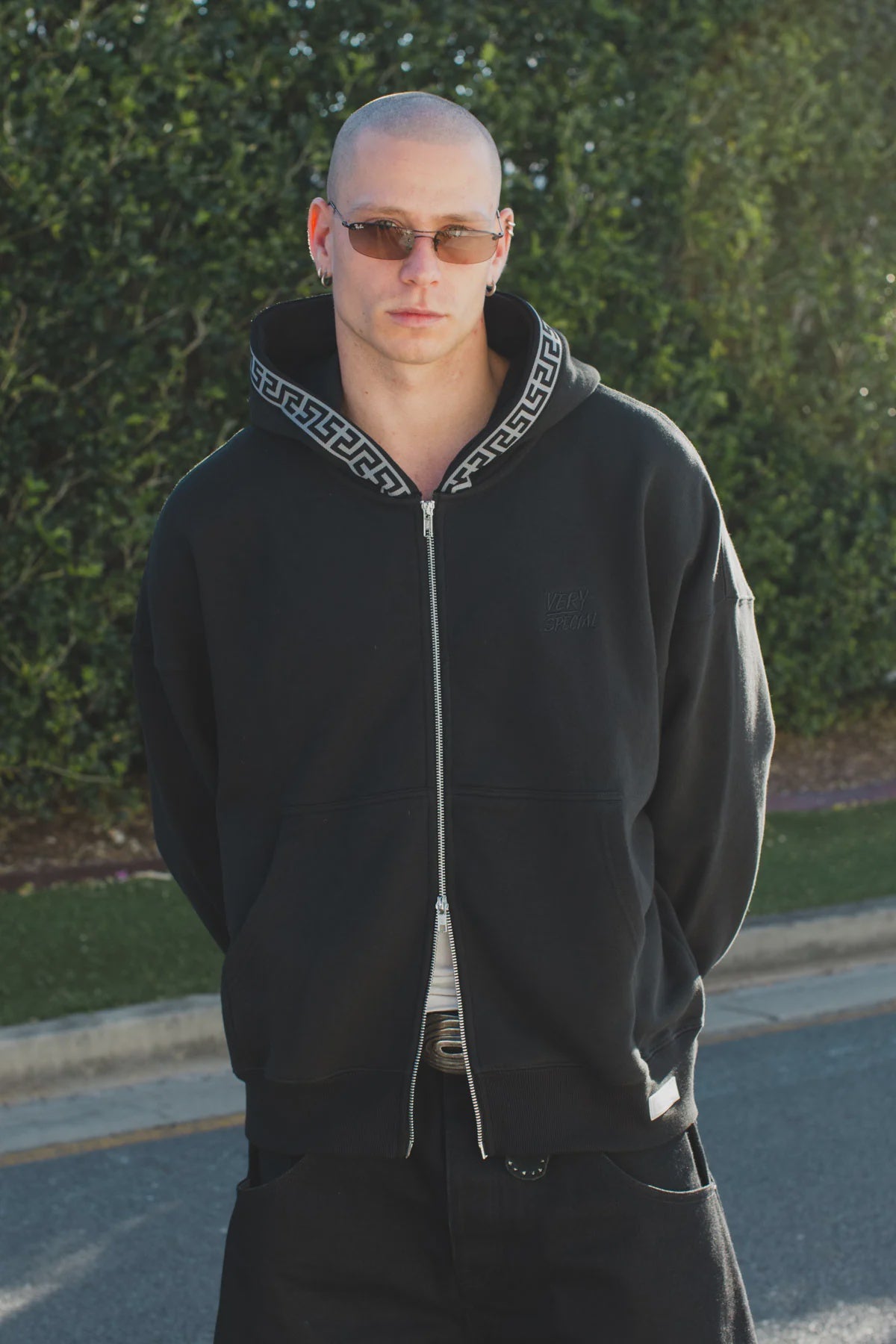 Zip Geo Hoodie - Black Fleece