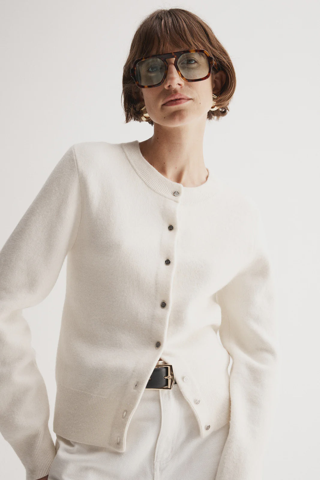 Saschia Knit Cardigan - White Marle