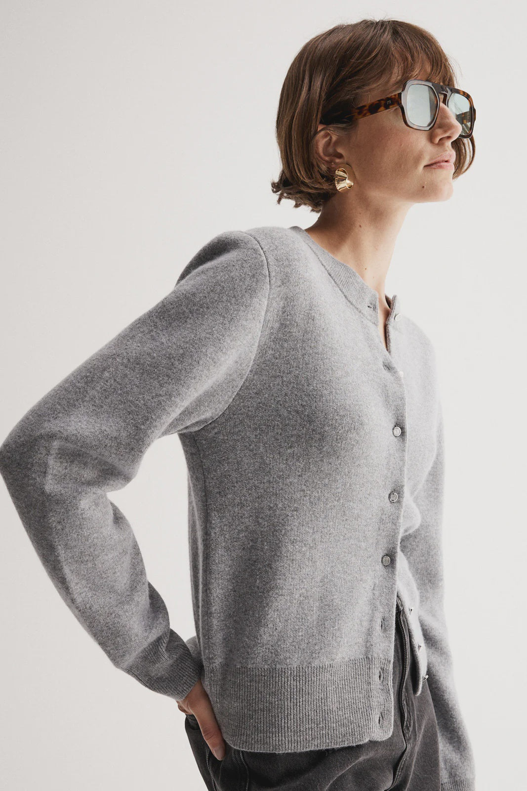 Saschia Knit Cardigan - Grey Marle