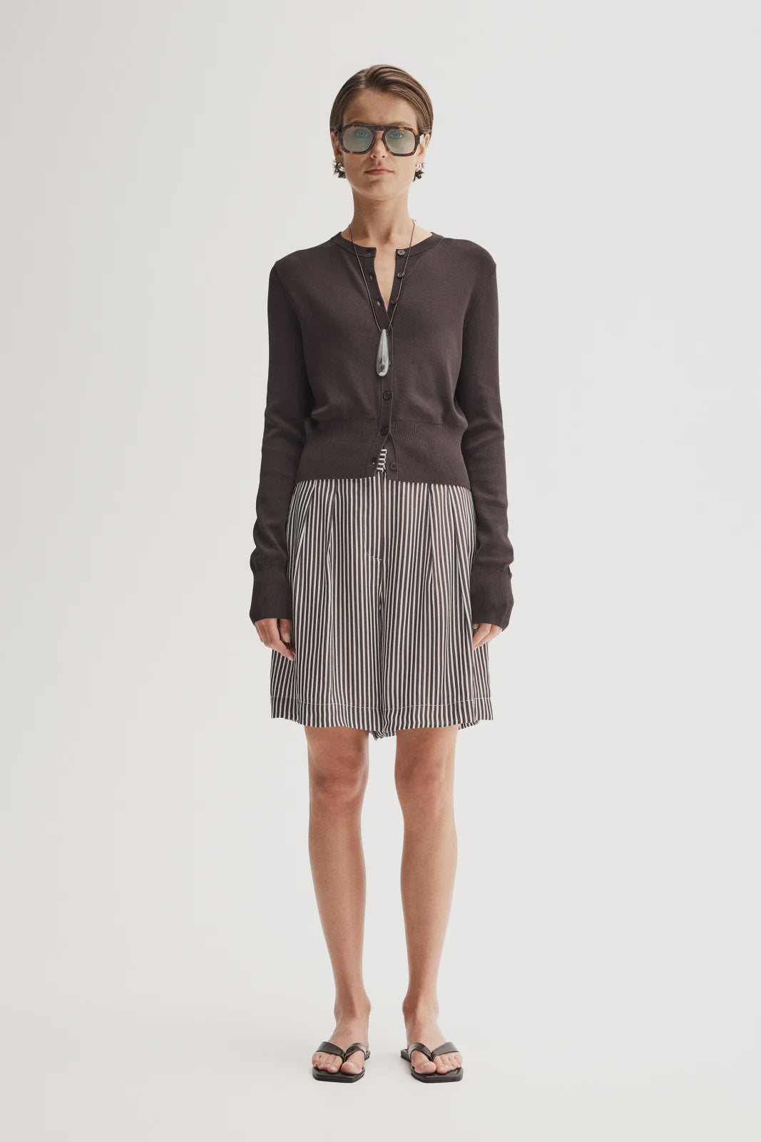 Jamie Stripe Shorts - Chocolate