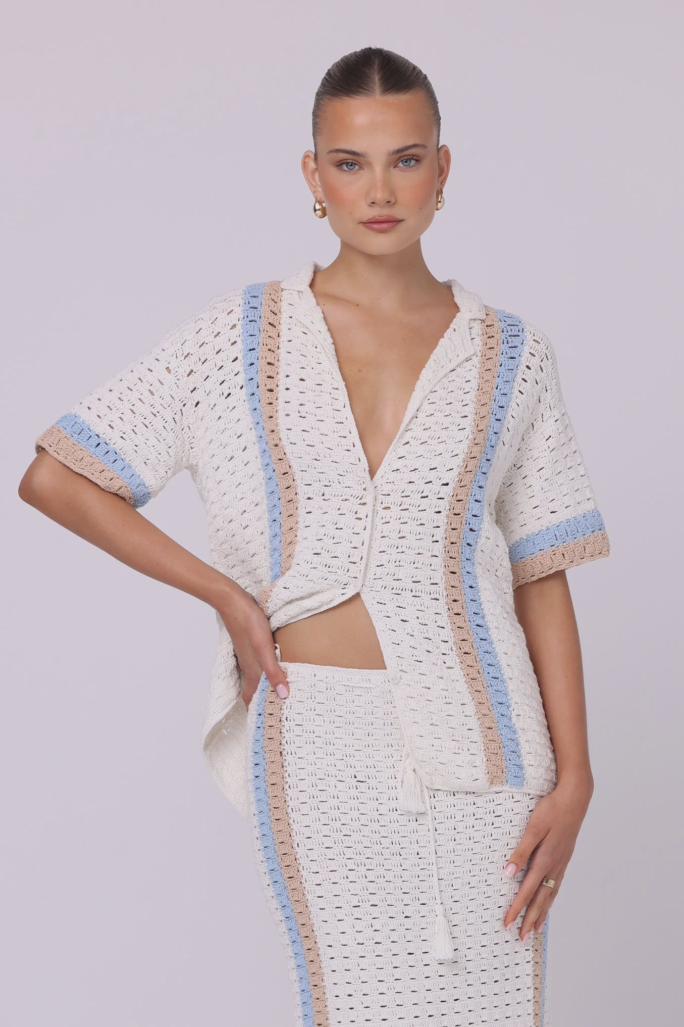 Lea Crochet Shirt - Villa Stripe