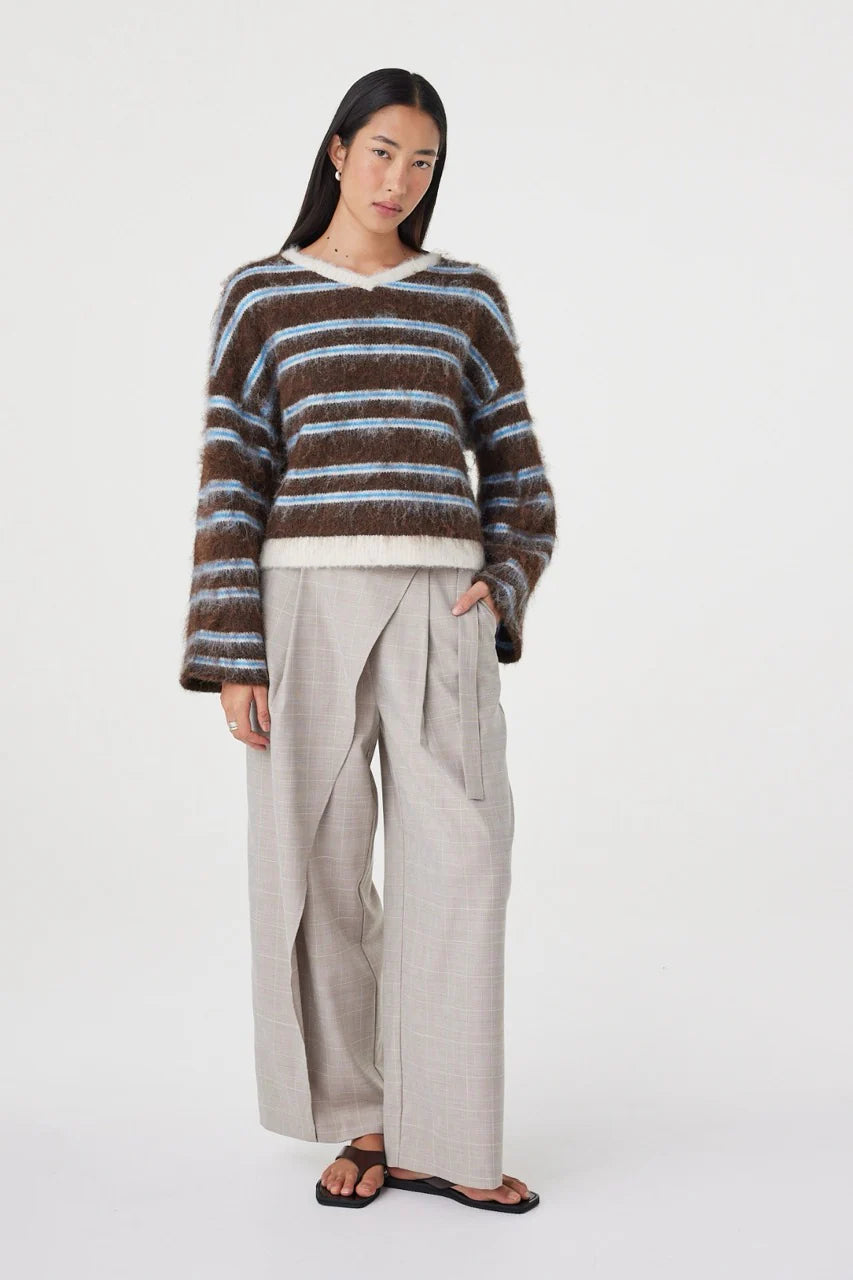 Lucca Knit Sweater - Espresso & Blue Stripe
