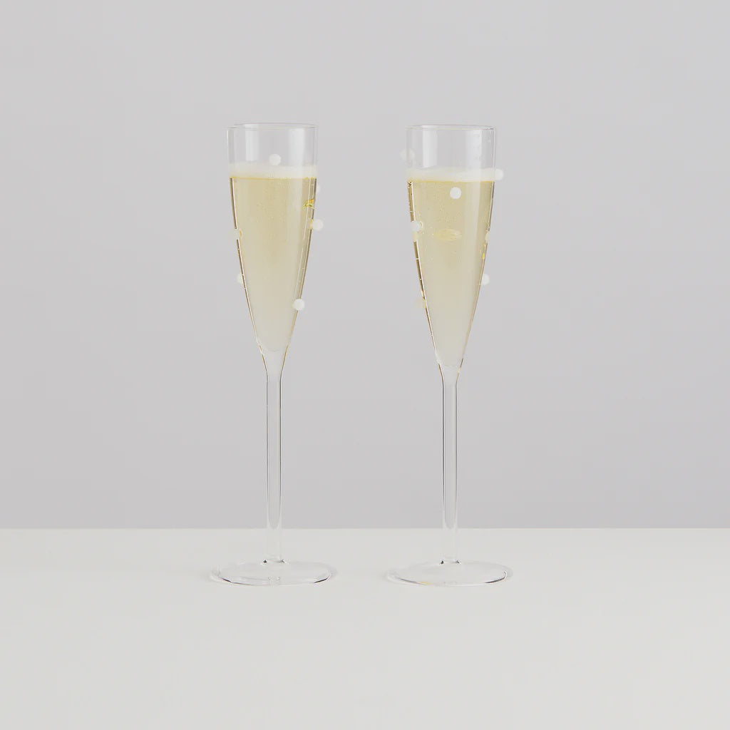 Set of 2 Pomponette Flutes - Clear & White