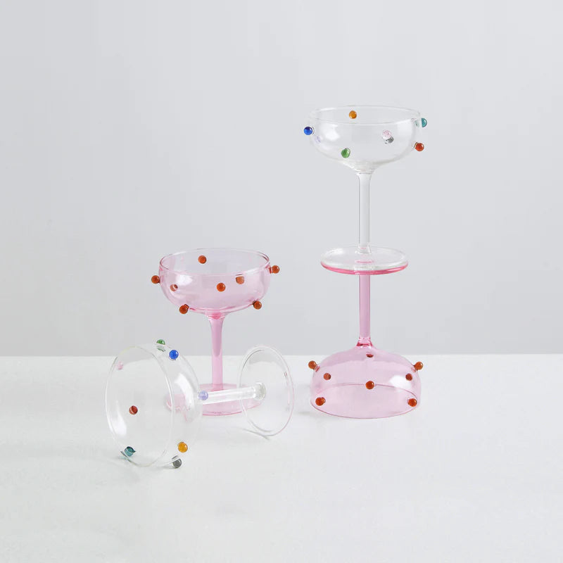 2 Champagne Coupes - Pink / Amber