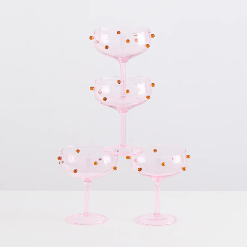 2 Champagne Coupes - Pink / Amber