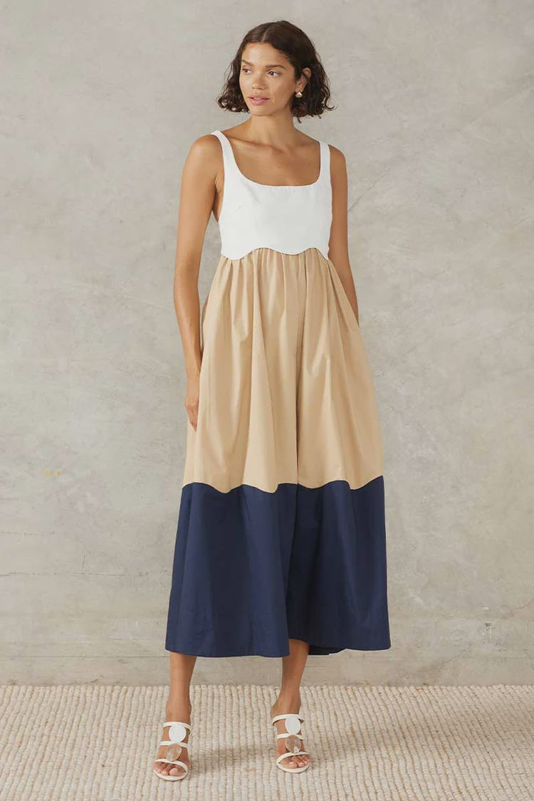 Formation Dress - White / Sand / Navy