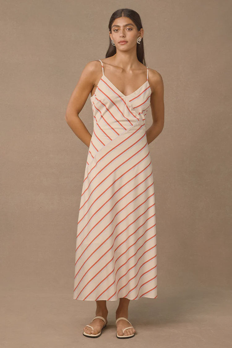 Serene Stripe Midi Dress - Red / Blue Stripe