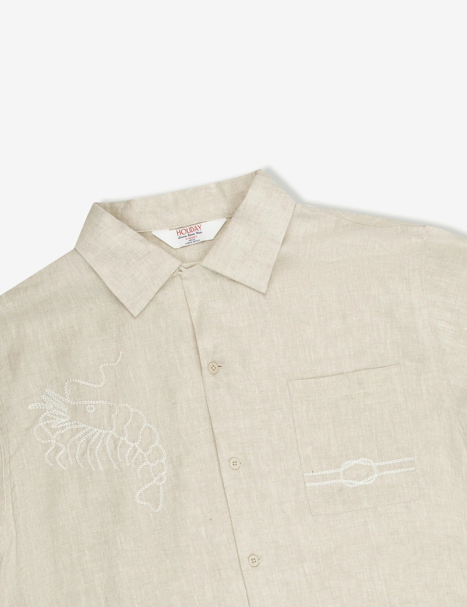 Huck Embroidered S/S Shirt - Natural