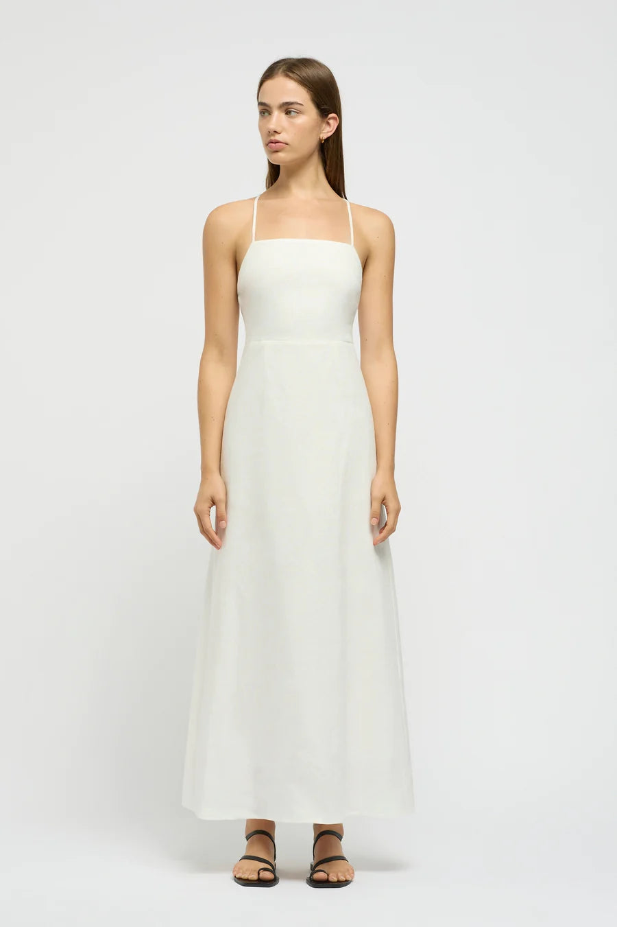 Coralie Tie Back Linen Dress - White
