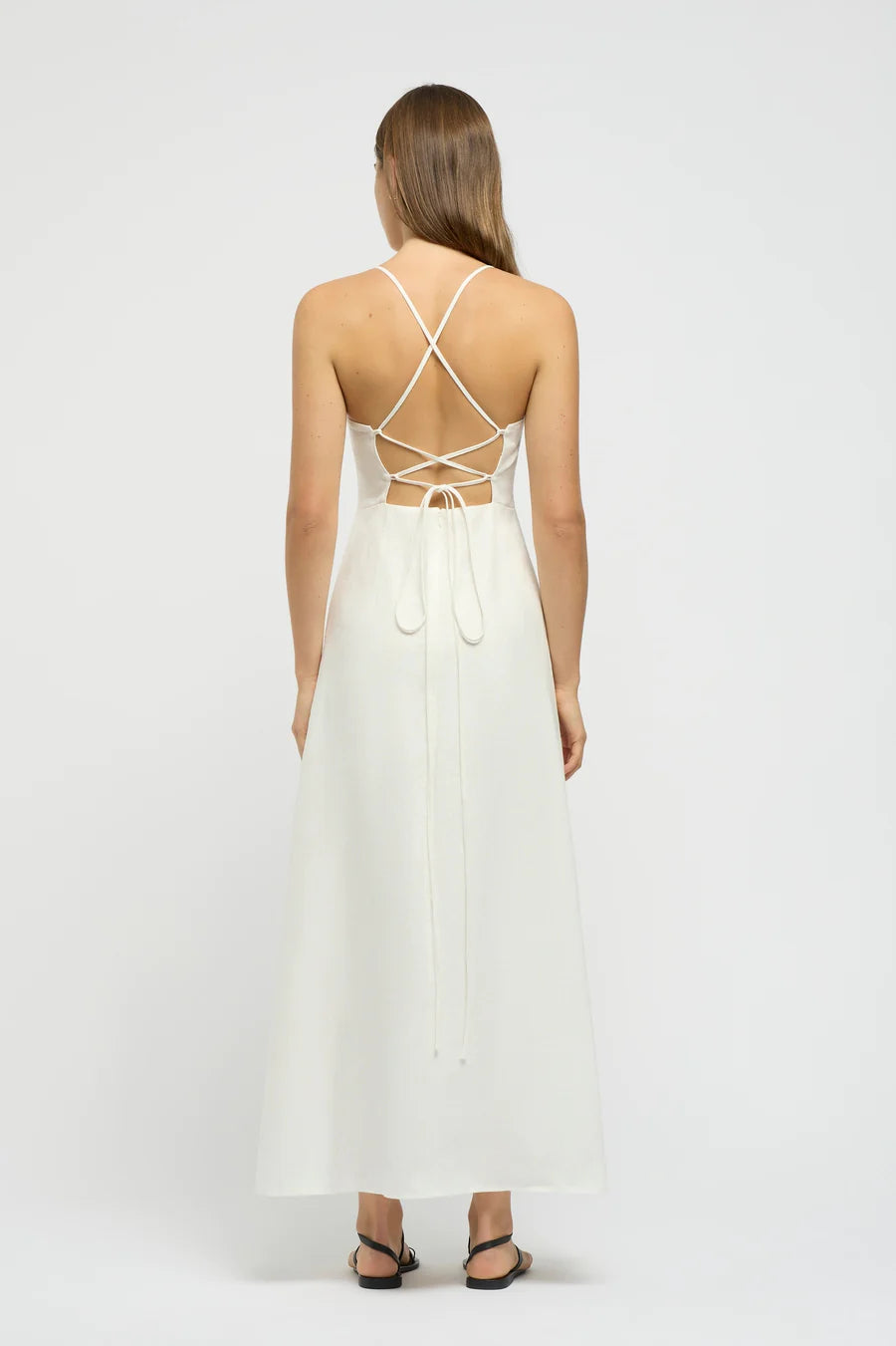 Coralie Tie Back Linen Dress - White