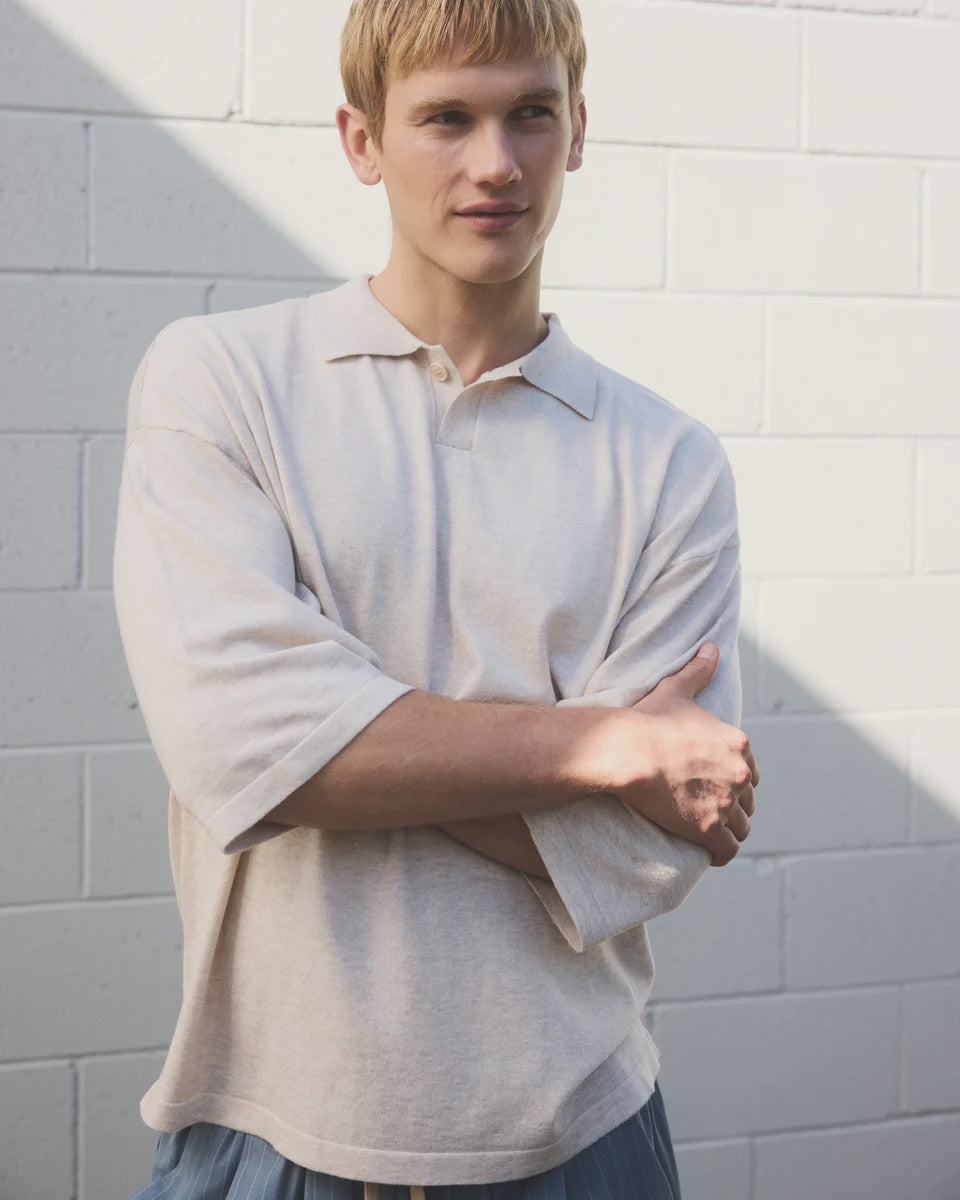 3/4 Knit Polo - Sand