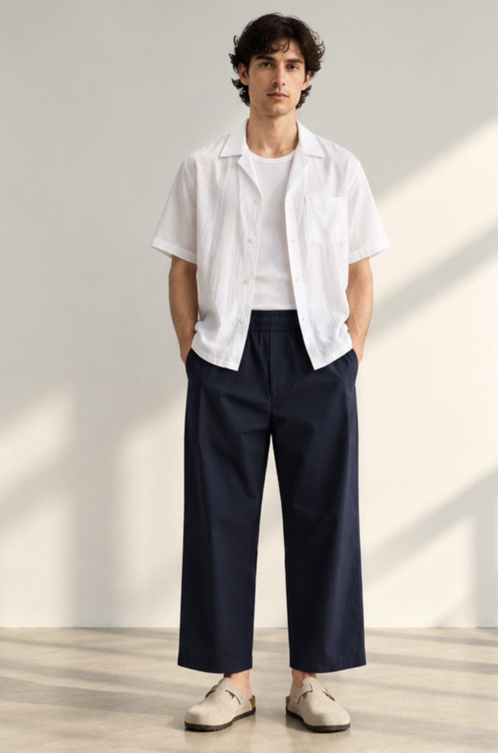 Pleated Cotton Pant - Navy