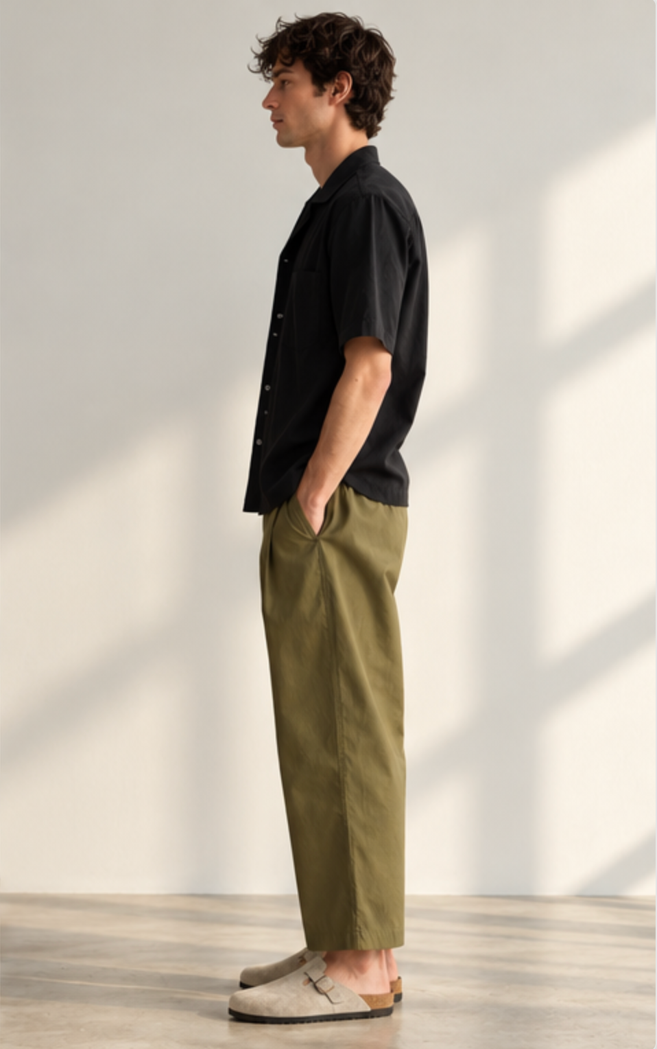 Pleated Cotton Pant - Olive