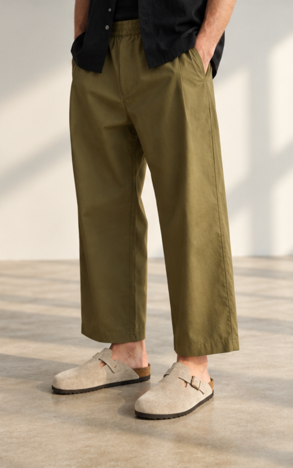 Pleated Cotton Pant - Olive