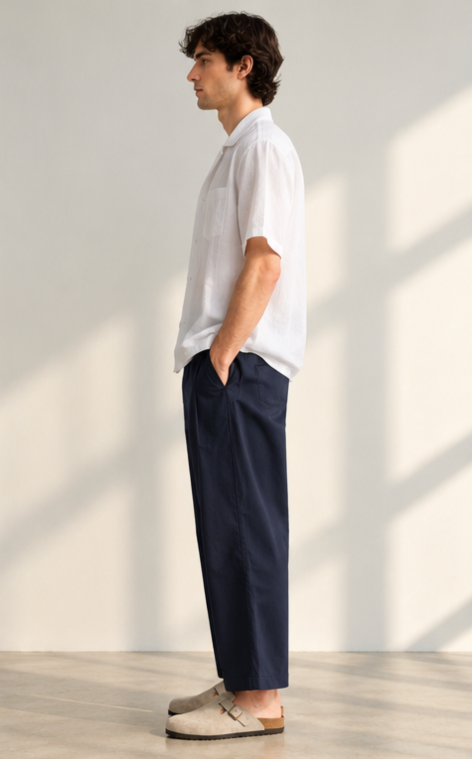 Pleated Cotton Pant - Navy
