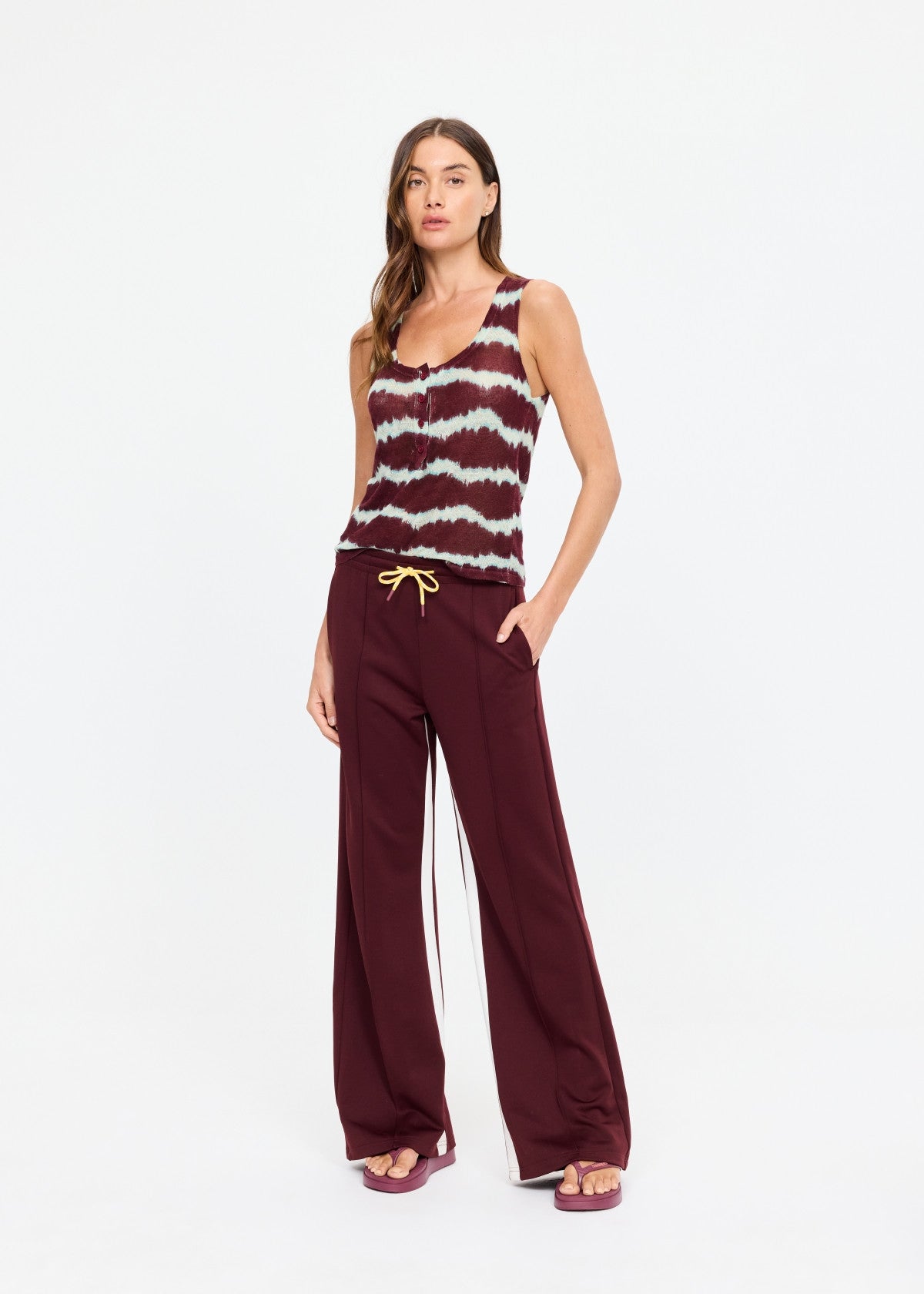 Marnie Panelled Wide Leg Pant - Bordeaux